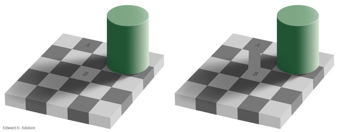 The squares marked A and B are the same shade of gray.
