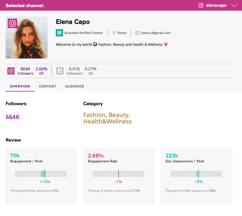 overview section new buzzoole creator profile